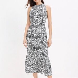 New Ann Taylor LOFT Black White Medallion Print Midi Dress XS Boho Classic